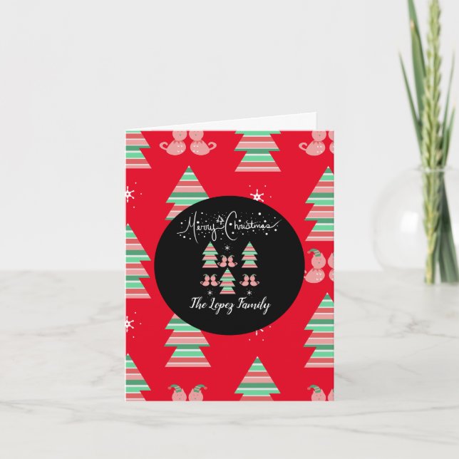 Tarjeta De Agradecimiento Patrón de gato de navidad de merry blanco rosado (Anverso)