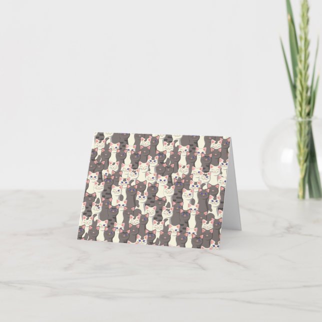 Tarjeta De Agradecimiento Patrón de gatos blancos y grises (Anverso)