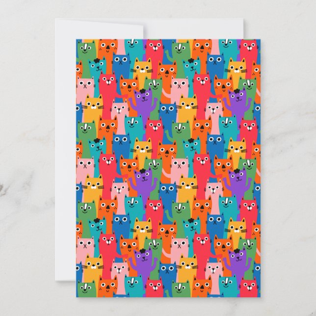Tarjeta De Agradecimiento Patrón de gatos coloridos (Anverso)