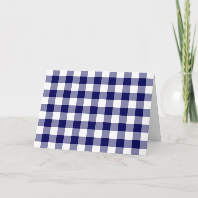 Tarjeta De Agradecimiento Patrón de Gingham blanco y naval (Anverso)