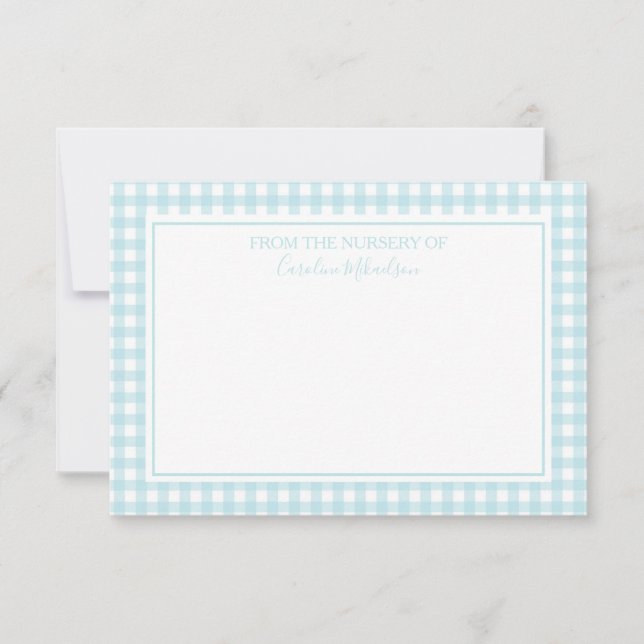 Tarjeta De Agradecimiento Patrón de Gingham personalizado azul y blanco (Anverso)