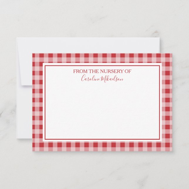 Tarjeta De Agradecimiento Patrón de Gingham personalizado rojo y blanco (Anverso)