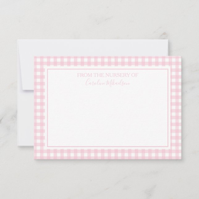 Tarjeta De Agradecimiento Patrón de Gingham personalizado rosa y blanco (Anverso)