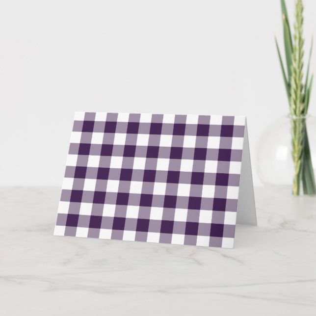 Tarjeta De Agradecimiento Patrón de Gingham púrpura y blanca (Anverso)
