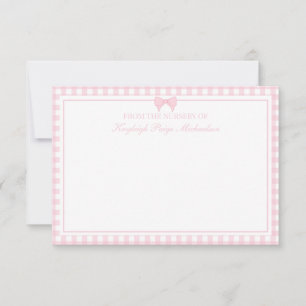 Tarjeta De Agradecimiento Patrón de Gingham rosa con arco