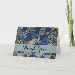 Tarjeta De Agradecimiento Patrón de grulla china vintage: azul imperial