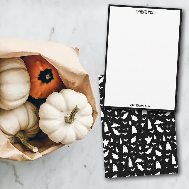 Tarjeta De Agradecimiento Patrón de Halloween de Fantasma Cuta, Bats & Spide (Cute Ghost, Bats & Spiders Halloween Pattern Thank You Card)