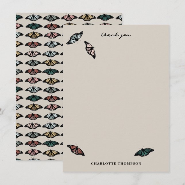 Tarjeta De Agradecimiento Patrón de jardín de las mariposas neutrales modern (Anverso / Reverso)