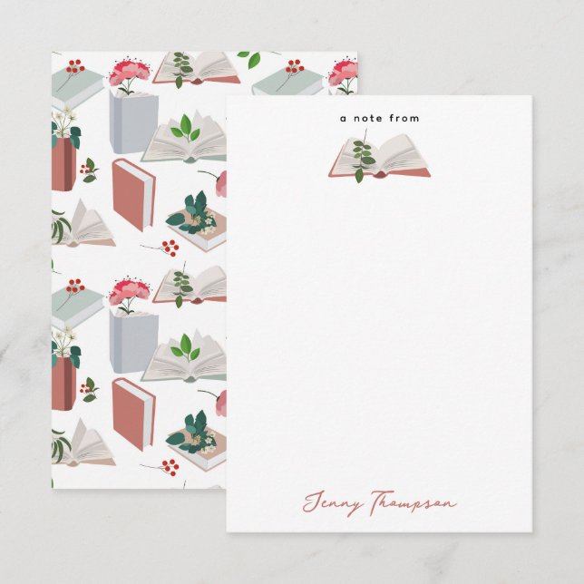 Tarjeta De Agradecimiento Patrón de lectura de libros botánicos y biblioteca (Anverso / Reverso)