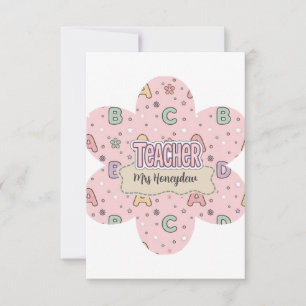 Tarjeta De Agradecimiento Patrón de letras escolares de maestra rosa 