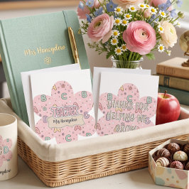 Tarjeta De Agradecimiento Patrón de letras escolares de maestra rosa