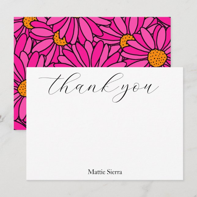 Tarjeta De Agradecimiento Patrón de margarita rosada y Naranja dibujado a ma (Anverso / Reverso)