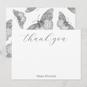 Tarjeta De Agradecimiento Patrón de mariposa de lápiz y tinta