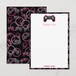 Tarjeta De Agradecimiento Patrón de niñas de videojuegos rosa neón para niño