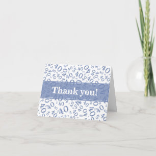 Tarjeta De Agradecimiento Patrón de número aleatorio de hito 40 azul/blanco