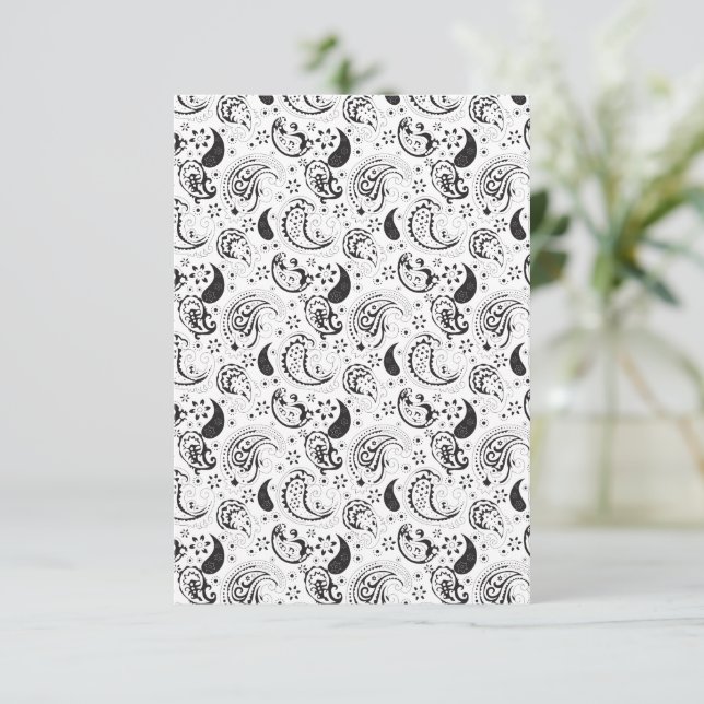 Tarjeta De Agradecimiento Patrón de paisley en negro y blanco – Arte textil  (Anverso de pie)