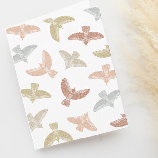Tarjeta De Agradecimiento Patrón de pájaro de arte folclórico boho en blanco