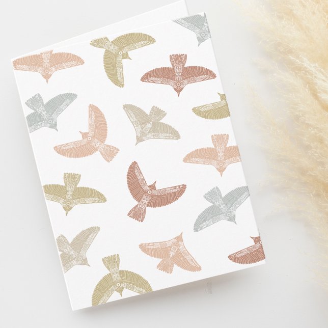 Tarjeta De Agradecimiento Patrón de pájaro de arte folclórico boho en blanco (Subido por el creador)