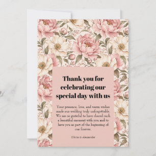 Tarjeta De Agradecimiento Patrón de peonías florecidas vintage