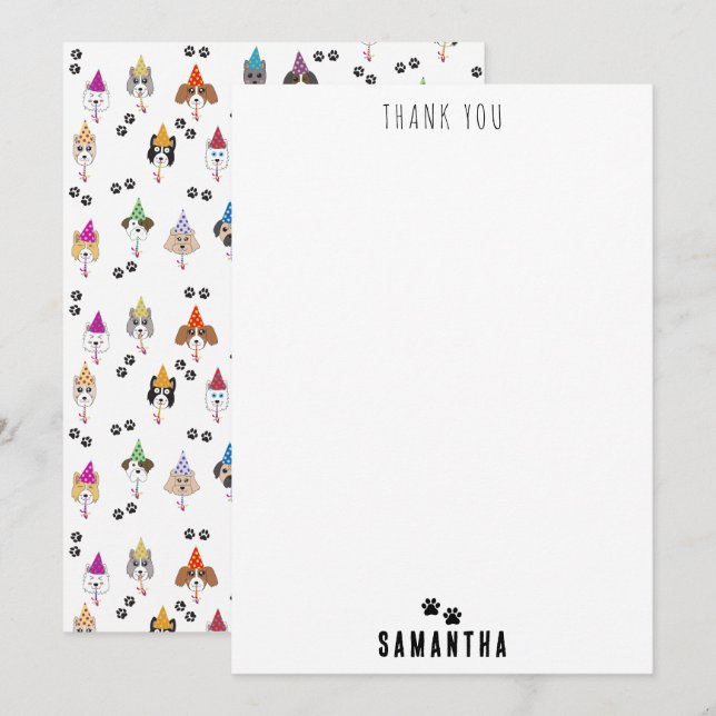 Tarjeta De Agradecimiento Patrón de perros de Fiesta de cumpleaños lindo (Anverso / Reverso)