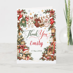 Tarjeta De Agradecimiento Patrón de Ropa de Bebé en Cuerda de Navidad