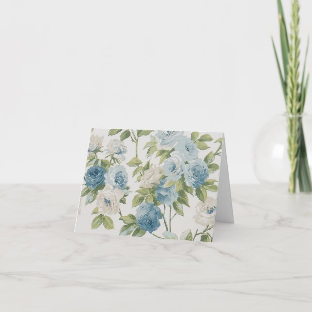 Tarjeta De Agradecimiento Patrón De Rosa Azul Floral Y Blanco Notecard (Anverso)