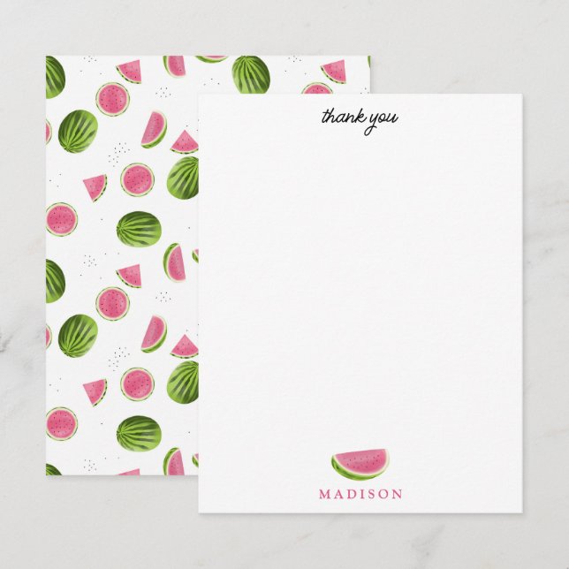 Tarjeta De Agradecimiento Patrón de sandía rosa y verde de verano (Anverso / Reverso)