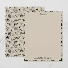 Tarjeta De Agradecimiento Patrón de tatuaje dibujado a mano negro y beige