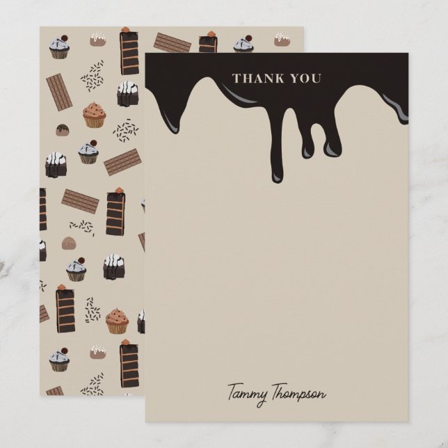 Tarjeta De Agradecimiento Patrón de tema del chocolate personalizado (Anverso / Reverso)