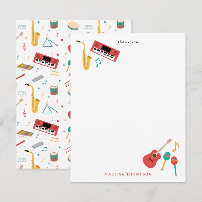 Tarjeta De Agradecimiento Patrón de tema musical de instrumentos musicales (Anverso / Reverso)
