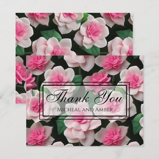 Tarjeta De Agradecimiento patrón de vegetación de boho floral rosa bonito (Anverso / Reverso)