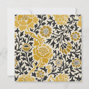Tarjeta De Agradecimiento Patrón floral amarillo y negro de estilo vintage