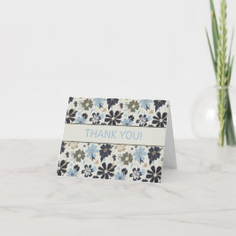 Tarjeta De Agradecimiento Patrón Floral Azul Retro Gracias