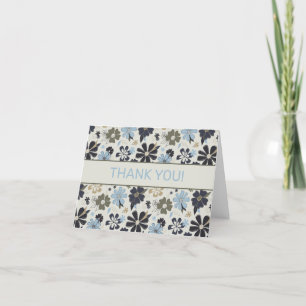 Tarjeta De Agradecimiento Patrón Floral Azul Retro Gracias