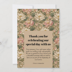 Tarjeta De Agradecimiento Patrón floral botánico de loto de agua vintage