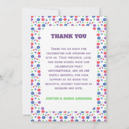 Tarjeta De Agradecimiento Patrón floral de acuarela vibrante de flores silve