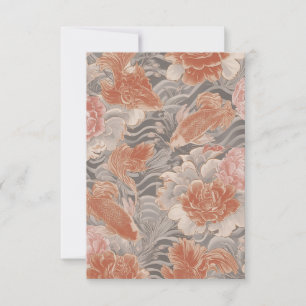 Tarjeta De Agradecimiento Patrón floral de Chinoiserie Coral Koi