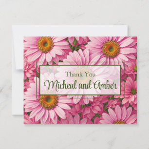 Tarjeta De Agradecimiento Patrón floral de margaritas rosa retro