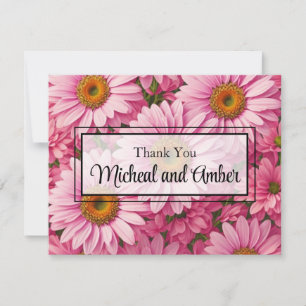 Tarjeta De Agradecimiento Patrón floral de margaritas rosa retro