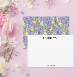 Tarjeta De Agradecimiento Patrón Floral de Patito Adorable Personalizado Gra