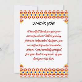 Tarjeta De Agradecimiento Patrón floral de píxeles geométricos en rojo naran