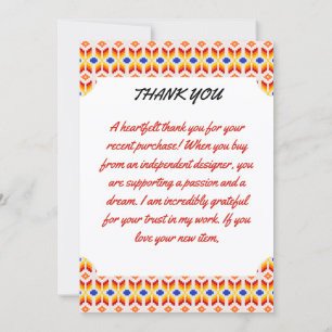 Tarjeta De Agradecimiento Patrón floral de píxeles geométricos en rojo naran