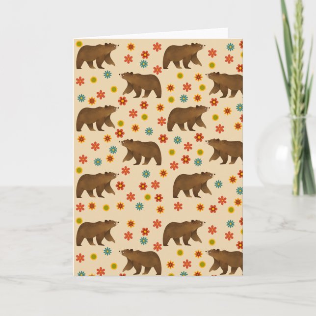 Tarjeta De Agradecimiento Patrón floral del oso (Anverso)