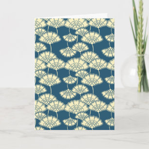 Tarjeta De Agradecimiento Patrón floral japonés azul marino y Relieve metali