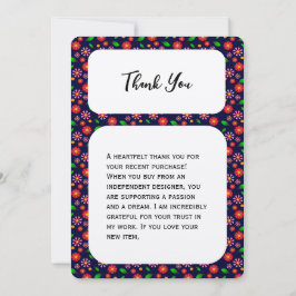 Tarjeta De Agradecimiento Patrón floral minimalista moderno azul oscuro