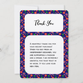 Tarjeta De Agradecimiento Patrón floral minimalista moderno azul oscuro medi