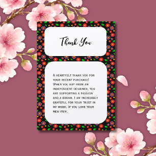 Tarjeta De Agradecimiento Patrón floral minimalista moderno con fondo negro