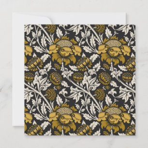 Tarjeta De Agradecimiento Patrón floral ornamentado con grandes flores dorad