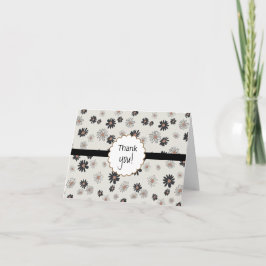 Tarjeta De Agradecimiento Patrón floral rosado negro Daisies