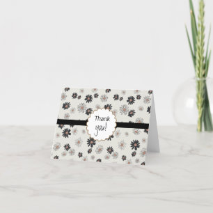 Tarjeta De Agradecimiento Patrón floral rosado negro Daisies